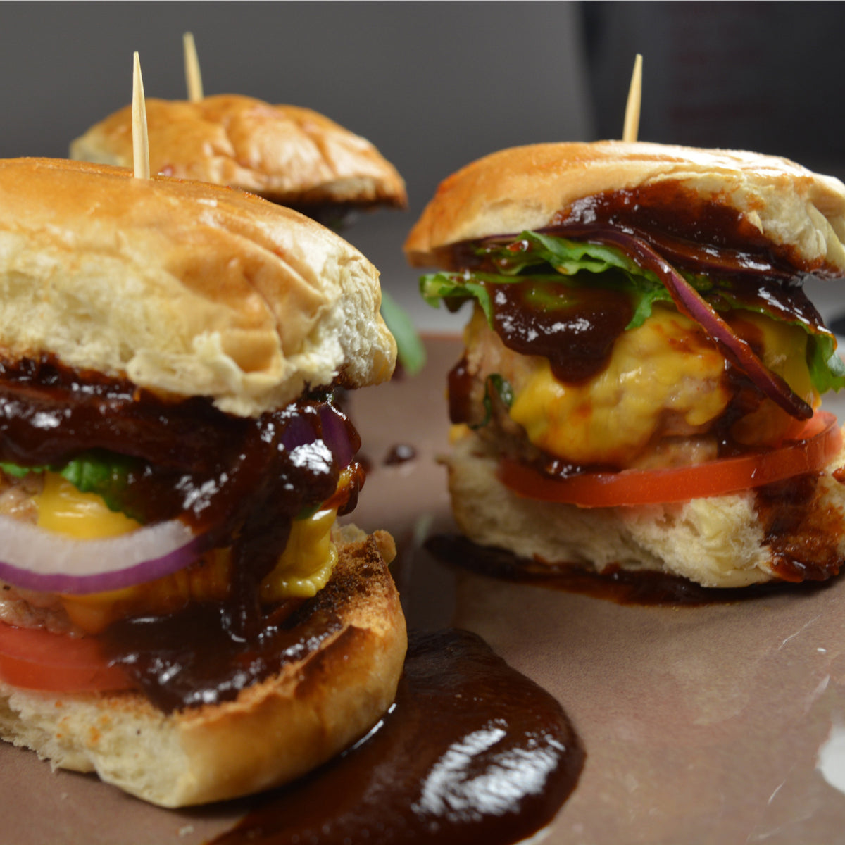 BBQ Chicken Sliders with Red Onions and Arugula
