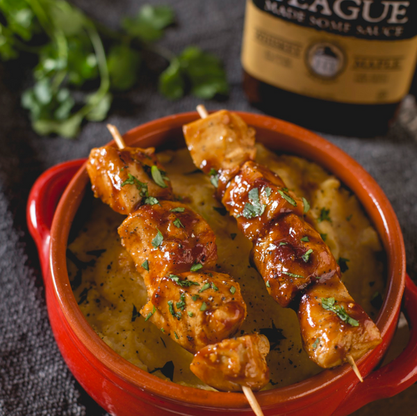 BBQ Chicken Skewars Over Creamy Polenta