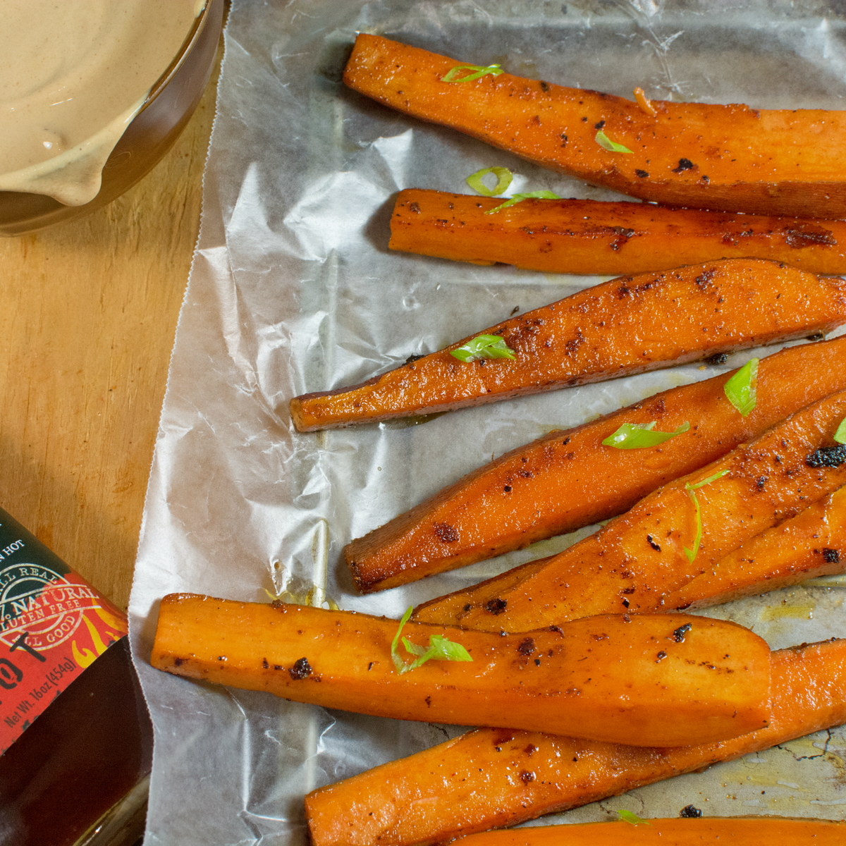 Spicy Seasoned Sweet Potato Wedges with Roasted Garlic BBQ Dip