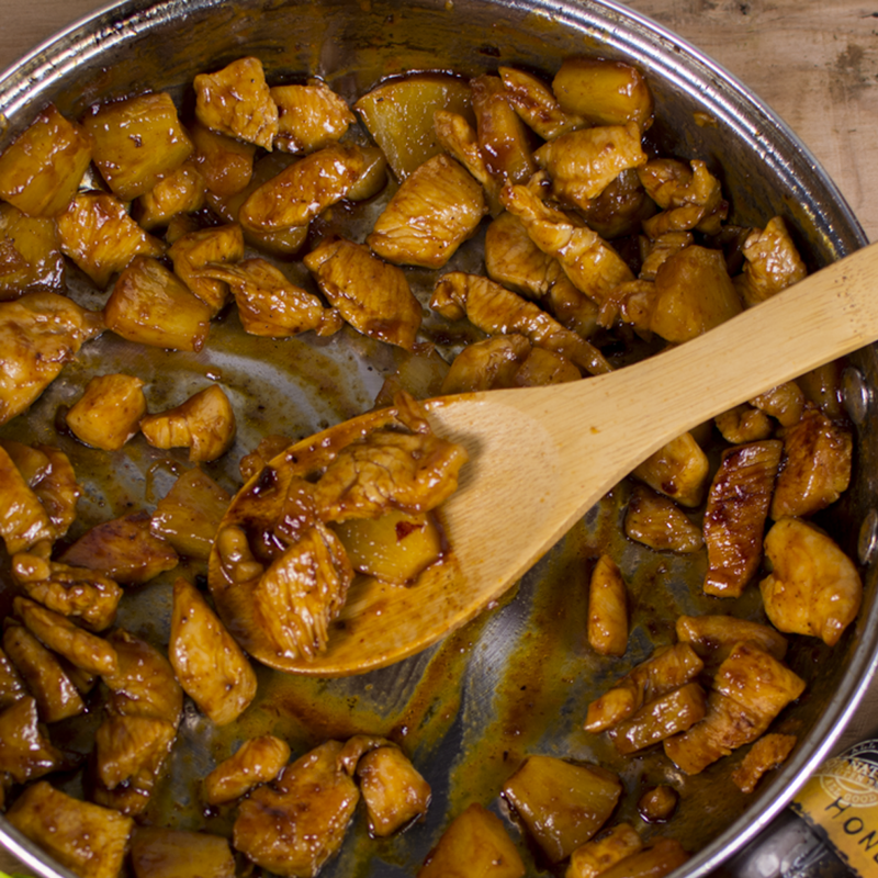 pan of chicken bits