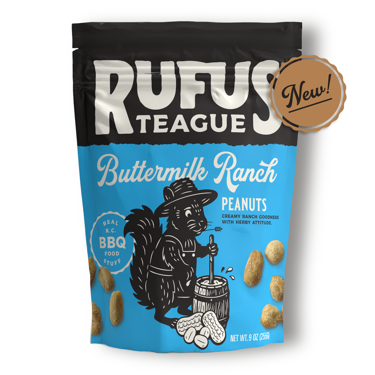 Rufus Teague Buttermilk Ranch Peanuts 9oz resealable pouch, front